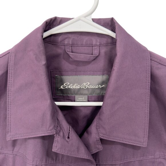 Eddie Bauer Womens Purple Trench Coat SZ L Button Closure Unlined Classic Style - Picture 2 of 11